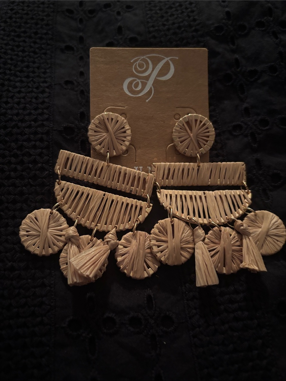 Plunder Natural Raffia Fringe Drop Earrings - Beige/Gold